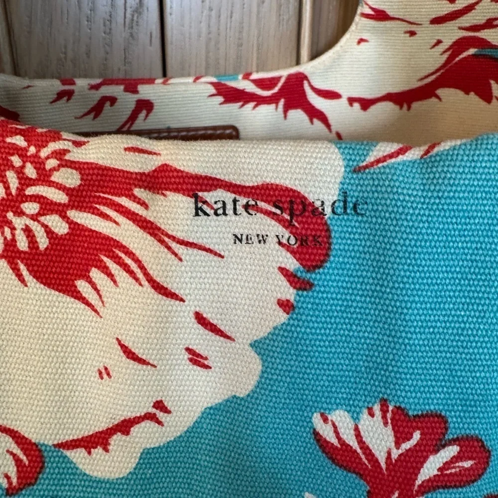Vintage Kate Spade Floral Canvas Leather Tote Lined